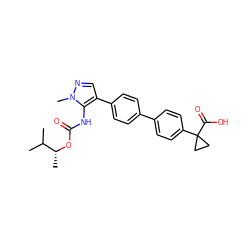 CC(C)[C@@H](C)OC(=O)Nc1c(-c2ccc(-c3ccc(C4(C(=O)O)CC4)cc3)cc2)cnn1C ZINC000095576317