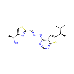 CC(C)[C@@H](C)c1cc2c(N/N=C/c3nc([C@H](C)N)cs3)ncnc2s1 ZINC000474608466