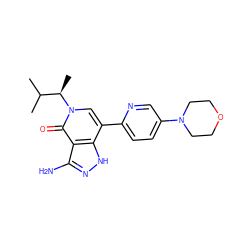 CC(C)[C@@H](C)n1cc(-c2ccc(N3CCOCC3)cn2)c2[nH]nc(N)c2c1=O ZINC000653806066