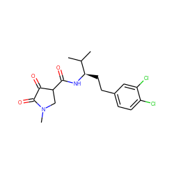 CC(C)[C@@H](CCc1ccc(Cl)c(Cl)c1)NC(=O)C1CN(C)C(=O)C1=O ZINC000141962513