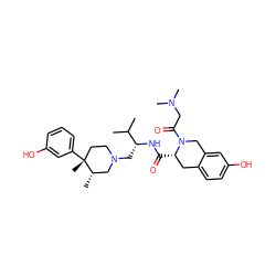 CC(C)[C@@H](CN1CC[C@@](C)(c2cccc(O)c2)[C@@H](C)C1)NC(=O)[C@H]1Cc2ccc(O)cc2CN1C(=O)CN(C)C ZINC000026841086