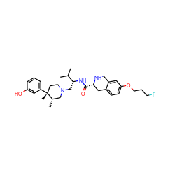 CC(C)[C@@H](CN1CC[C@@](C)(c2cccc(O)c2)[C@@H](C)C1)NC(=O)[C@H]1Cc2ccc(OCCCF)cc2CN1 ZINC000299859543