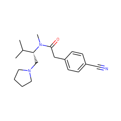 CC(C)[C@@H](CN1CCCC1)N(C)C(=O)Cc1ccc(C#N)cc1 ZINC000013446302