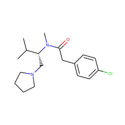 CC(C)[C@@H](CN1CCCC1)N(C)C(=O)Cc1ccc(Cl)cc1 ZINC000013446296