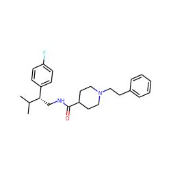 CC(C)[C@@H](CNC(=O)C1CCN(CCc2ccccc2)CC1)c1ccc(F)cc1 ZINC000200027194