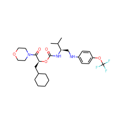 CC(C)[C@@H](CNc1ccc(OC(F)(F)F)cc1)NC(=O)O[C@@H](CC1CCCCC1)C(=O)N1CCOCC1 ZINC000014971839