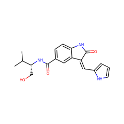 CC(C)[C@@H](CO)NC(=O)c1ccc2c(c1)/C(=C/c1ccc[nH]1)C(=O)N2 ZINC001772582215