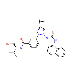 CC(C)[C@@H](CO)NC(=O)c1cccc(-n2nc(C(C)(C)C)cc2NC(=O)Nc2cccc3ccccc23)c1 ZINC000063540236