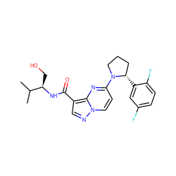 CC(C)[C@@H](CO)NC(=O)c1cnn2ccc(N3CCC[C@@H]3c3cc(F)ccc3F)nc12 ZINC000148319180