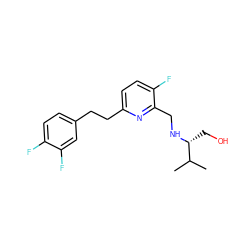 CC(C)[C@@H](CO)NCc1nc(CCc2ccc(F)c(F)c2)ccc1F ZINC000261128456