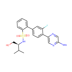 CC(C)[C@@H](CO)NS(=O)(=O)c1ccccc1-c1ccc(-c2cnc(N)cn2)c(F)c1 ZINC000224733626