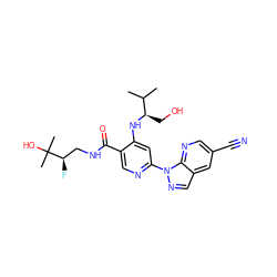 CC(C)[C@@H](CO)Nc1cc(-n2ncc3cc(C#N)cnc32)ncc1C(=O)NC[C@@H](F)C(C)(C)O ZINC001772635746