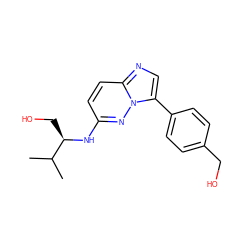 CC(C)[C@@H](CO)Nc1ccc2ncc(-c3ccc(CO)cc3)n2n1 ZINC000040424562