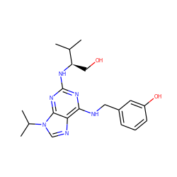 CC(C)[C@@H](CO)Nc1nc(NCc2cccc(O)c2)c2ncn(C(C)C)c2n1 ZINC000013819473