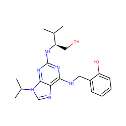 CC(C)[C@@H](CO)Nc1nc(NCc2ccccc2O)c2ncn(C(C)C)c2n1 ZINC000013819469