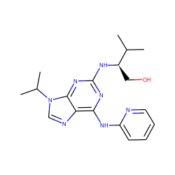 CC(C)[C@@H](CO)Nc1nc(Nc2ccccn2)c2ncn(C(C)C)c2n1 ZINC000095593705