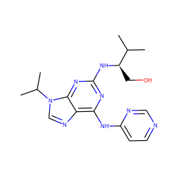 CC(C)[C@@H](CO)Nc1nc(Nc2ccncn2)c2ncn(C(C)C)c2n1 ZINC000095597002