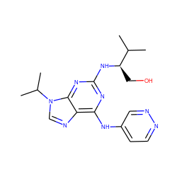 CC(C)[C@@H](CO)Nc1nc(Nc2ccnnc2)c2ncn(C(C)C)c2n1 ZINC000095594632