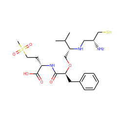 CC(C)[C@@H](CO[C@@H](Cc1ccccc1)C(=O)N[C@@H](CCS(C)(=O)=O)C(=O)O)NC[C@@H](N)CS ZINC000169326662