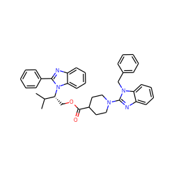 CC(C)[C@@H](COC(=O)C1CCN(c2nc3ccccc3n2Cc2ccccc2)CC1)n1c(-c2ccccc2)nc2ccccc21 ZINC000169353015