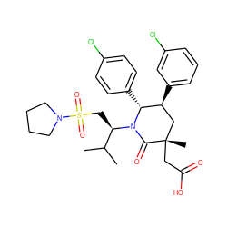 CC(C)[C@@H](CS(=O)(=O)N1CCCC1)N1C(=O)[C@@](C)(CC(=O)O)C[C@H](c2cccc(Cl)c2)[C@H]1c1ccc(Cl)cc1 ZINC000299825231