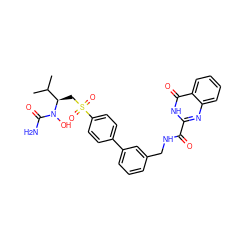 CC(C)[C@@H](CS(=O)(=O)c1ccc(-c2cccc(CNC(=O)c3nc4ccccc4c(=O)[nH]3)c2)cc1)N(O)C(N)=O ZINC000114404531