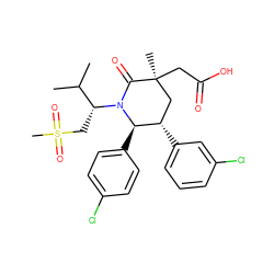 CC(C)[C@@H](CS(C)(=O)=O)N1C(=O)[C@@](C)(CC(=O)O)C[C@H](c2cccc(Cl)c2)[C@H]1c1ccc(Cl)cc1 ZINC000103248031