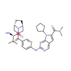 CC(C)[C@@H](N)C(=O)N1[C@H]2CC[C@H]1CN(C(=O)c1ccc(Nc3ncc4cc(C(=O)N(C)C)n(C5CCCC5)c4n3)nc1)C2 ZINC000118598506