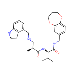 CC(C)[C@@H](NC(=O)[C@@H](C)CNCc1cccc2[nH]ccc12)C(=O)NCc1ccc2c(c1)OCCCO2 ZINC000148595671