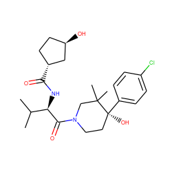 CC(C)[C@@H](NC(=O)[C@@H]1CC[C@@H](O)C1)C(=O)N1CC[C@](O)(c2ccc(Cl)cc2)C(C)(C)C1 ZINC000096272180