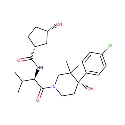 CC(C)[C@@H](NC(=O)[C@@H]1CC[C@H](O)C1)C(=O)N1CC[C@](O)(c2ccc(Cl)cc2)C(C)(C)C1 ZINC000096272210