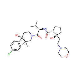 CC(C)[C@@H](NC(=O)[C@@H]1CCC[C@]1(O)CCN1CCOCC1)C(=O)N1CC[C@](O)(c2ccc(Cl)cc2)C(C)(C)C1 ZINC000096272200