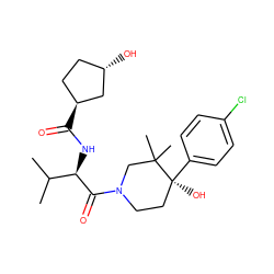 CC(C)[C@@H](NC(=O)[C@H]1CC[C@H](O)C1)C(=O)N1CC[C@](O)(c2ccc(Cl)cc2)C(C)(C)C1 ZINC000096272195