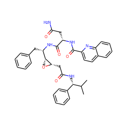 CC(C)[C@@H](NC(=O)C[C@@H]1O[C@@H]1[C@H](Cc1ccccc1)NC(=O)[C@H](CC(N)=O)NC(=O)c1ccc2ccccc2n1)c1ccccc1 ZINC000026489331