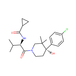 CC(C)[C@@H](NC(=O)C1CC1)C(=O)N1CC[C@](O)(c2ccc(Cl)cc2)C(C)(C)C1 ZINC000096272232