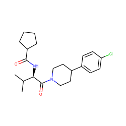 CC(C)[C@@H](NC(=O)C1CCCC1)C(=O)N1CCC(c2ccc(Cl)cc2)CC1 ZINC000095579086