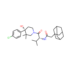 CC(C)[C@@H](NC(=O)CC12CC3CC(CC(C3)C1)C2)C(=O)N1CC[C@](O)(c2ccc(Cl)cc2)C(C)(C)C1 ZINC000096272233