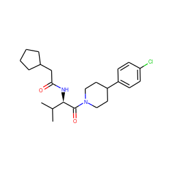 CC(C)[C@@H](NC(=O)CC1CCCC1)C(=O)N1CCC(c2ccc(Cl)cc2)CC1 ZINC000095573964