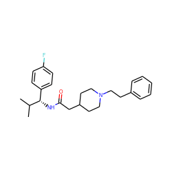 CC(C)[C@@H](NC(=O)CC1CCN(CCc2ccccc2)CC1)c1ccc(F)cc1 ZINC000200032530