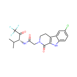 CC(C)[C@@H](NC(=O)CN1CCc2c([nH]c3ccc(Cl)cc23)C1=O)C(=O)C(F)(F)F ZINC000013740120