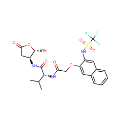 CC(C)[C@@H](NC(=O)COc1cc2ccccc2cc1NS(=O)(=O)C(F)(F)F)C(=O)N[C@H]1CC(=O)O[C@@H]1O ZINC000026747941