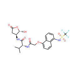 CC(C)[C@@H](NC(=O)COc1cccc2c(NS(=O)(=O)C(F)(F)F)cccc12)C(=O)N[C@H]1CC(=O)O[C@@H]1O ZINC000026748126