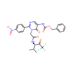 CC(C)[C@@H](NC(=O)Cn1c(-c2ccc([N+](=O)[O-])cc2)ncc(NC(=O)OCc2ccccc2)c1=O)C(=O)C(F)(F)F ZINC000026017633