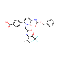 CC(C)[C@@H](NC(=O)Cn1c(-c2ccc(C(=O)O)cc2)ccc(NC(=O)OCc2ccccc2)c1=O)C(=O)C(F)(F)F ZINC000026989328