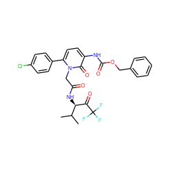 CC(C)[C@@H](NC(=O)Cn1c(-c2ccc(Cl)cc2)ccc(NC(=O)OCc2ccccc2)c1=O)C(=O)C(F)(F)F ZINC000026981680