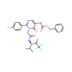 CC(C)[C@@H](NC(=O)Cn1c(-c2ccc(Cl)cc2)ncc(NC(=O)OCc2ccccc2)c1=O)C(=O)C(F)(F)F ZINC000026018317