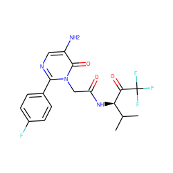 CC(C)[C@@H](NC(=O)Cn1c(-c2ccc(F)cc2)ncc(N)c1=O)C(=O)C(F)(F)F ZINC000001535348