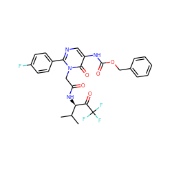 CC(C)[C@@H](NC(=O)Cn1c(-c2ccc(F)cc2)ncc(NC(=O)OCc2ccccc2)c1=O)C(=O)C(F)(F)F ZINC000026014995