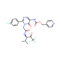 CC(C)[C@@H](NC(=O)Cn1c(-c2ccc(F)cc2)ncc(NC(=O)OCc2ccncc2)c1=O)C(=O)C(F)(F)F ZINC000026016575