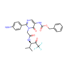 CC(C)[C@@H](NC(=O)Cn1c(-c2ccc(N)cc2)ncc(NC(=O)OCc2ccccc2)c1=O)C(=O)C(F)(F)F ZINC000026018357